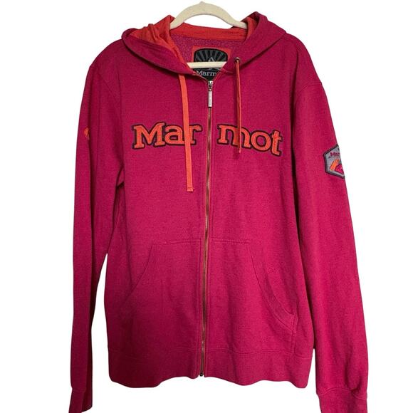 Marmot Women’s L Full Zip Hoodie Pink Fleece Jacket Outdoor Spell out Gorpcore - Picture 2 of 10